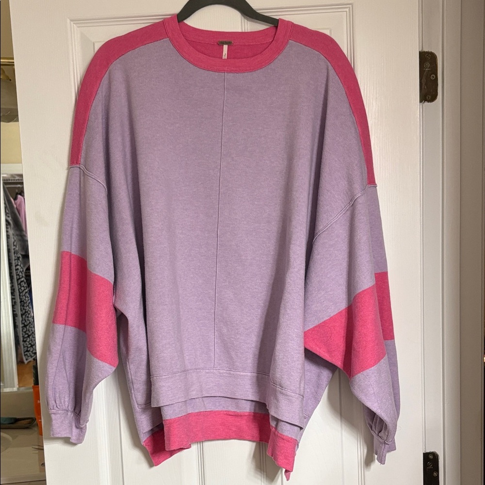 Free People Pink and Purple Crew Neck Sweater